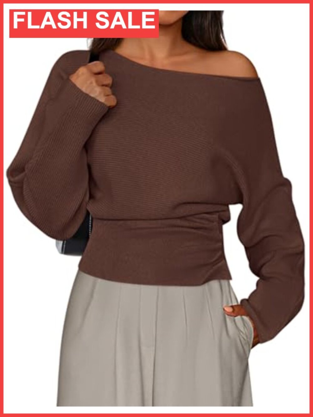 Off Shoulder Ribbed Knit Sweater Pullover Long Sleeve Fall Top